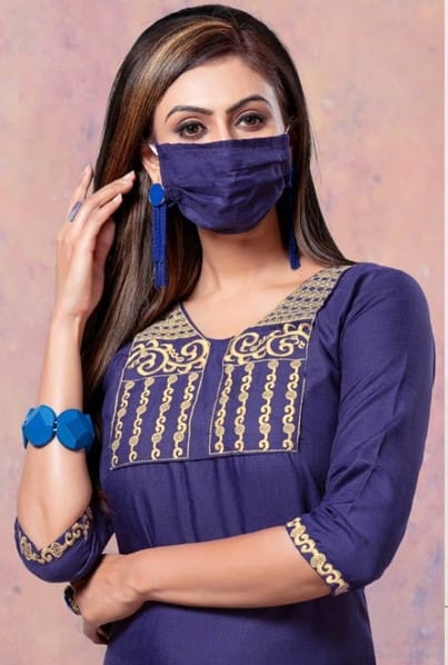 Designer slub Silk Straight Kurtis with Mask